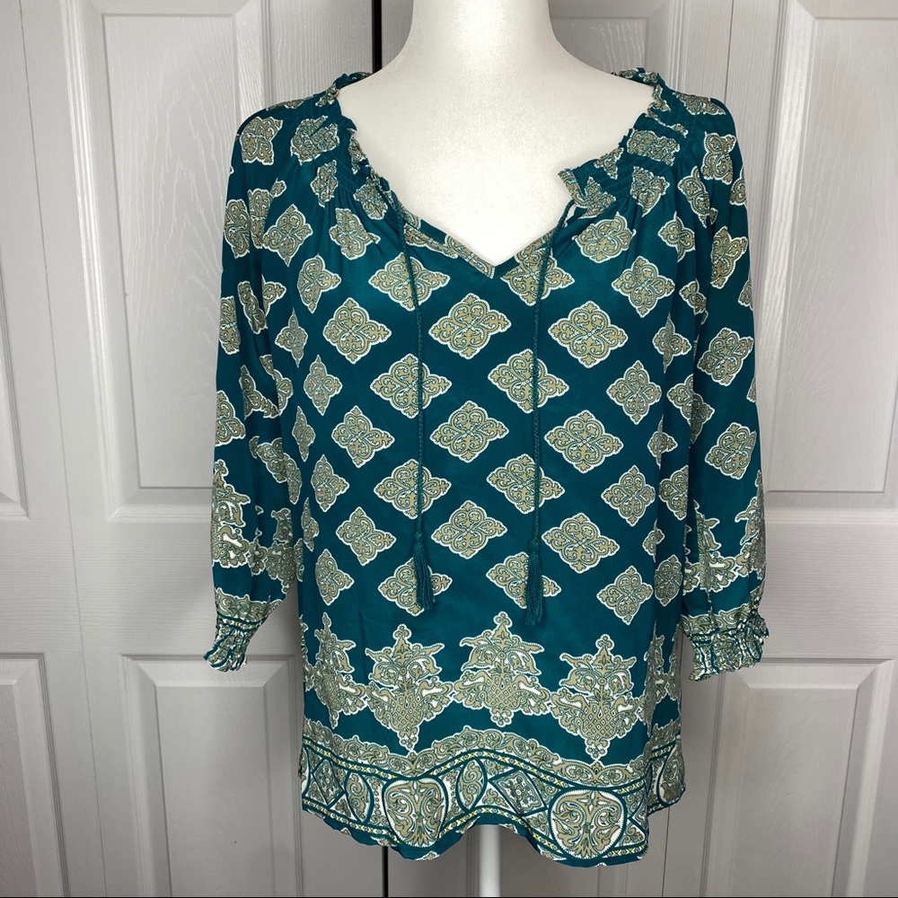 🔥SOLD🔥 Joie Peasant Silk Top with Tassels Teal XS
